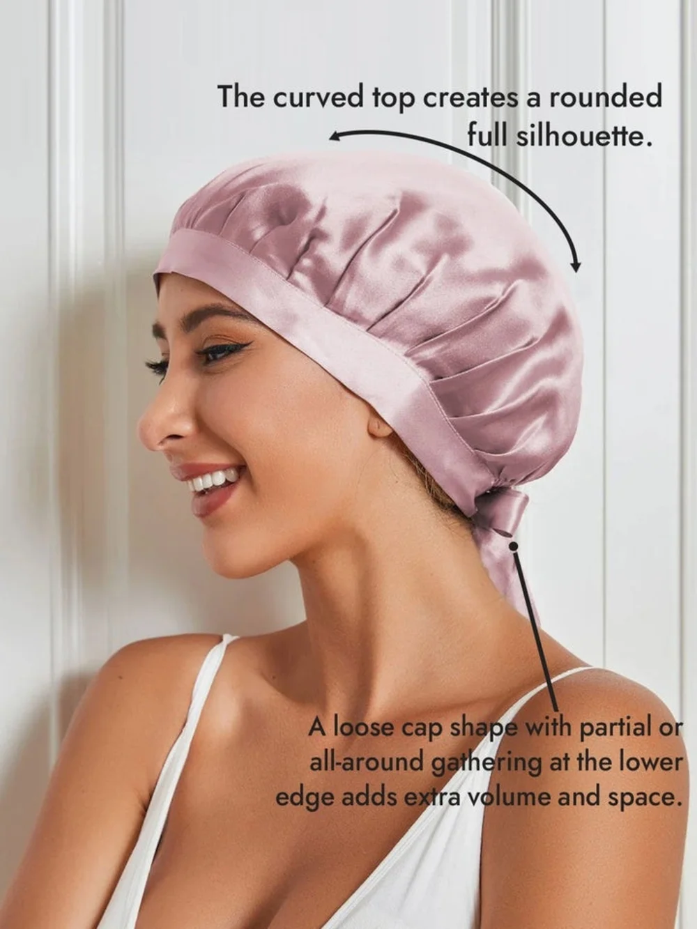 SilkSilky 100% Mulberry Silk Sleep Bonnet with Ribbons Pale Mauve